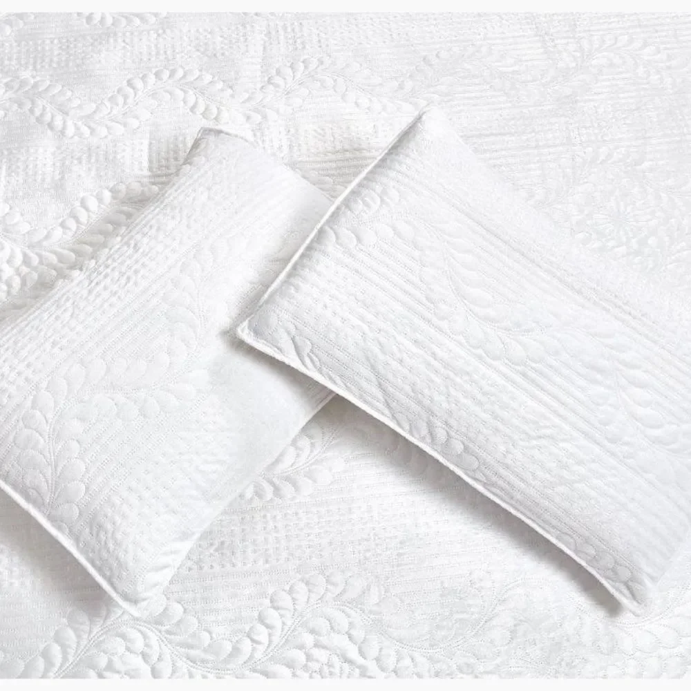 Farmhouse White Embossed Diamond Print King Quilt Set Shabby Chic Cottage
